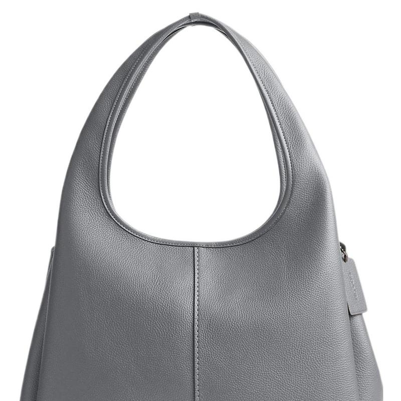 COACH Lana 34 Solid Silver Logo Zip Compartment Quilted Hardware Polished Pebbled Leather Handbag Large Women's Dark Gray
