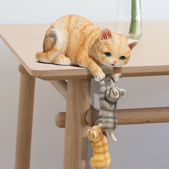 Cats Resin Sculpture Mother Cat And Kittens Figurine Desk Edge Decoration Cat Statue