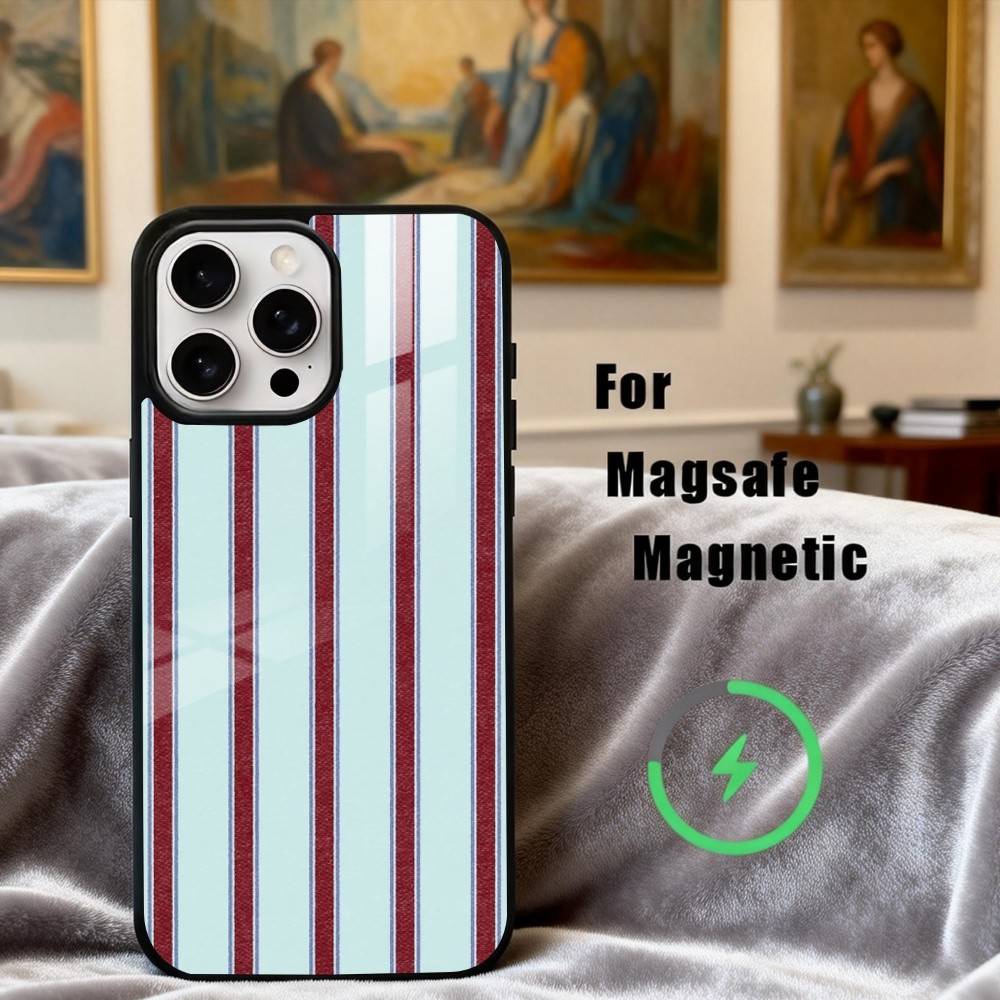 Чехол для телефона B-Бордовый W-Белая полоска Для iPhone17,16,15,14,13,12,11 Plus,Pro Max Магнитный Для Magsafe Беспроводная зарядка