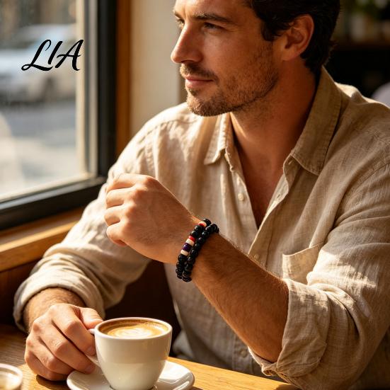 Beaded Accessories Natural Obsidian Stone Bracelet for Men, 8mm Rock Simple Men Wrist Decor Stretch Bracelet, Stackable Elastic Wristband Daily