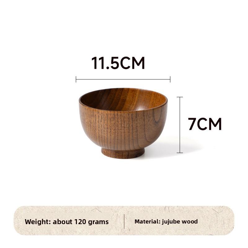 Natural Log Anti-scalding Instant Noodle Bowl Round Sour Jujube Wooden Bowl Household Chinese Children's Rice Bowl Soup Noodle Bowl