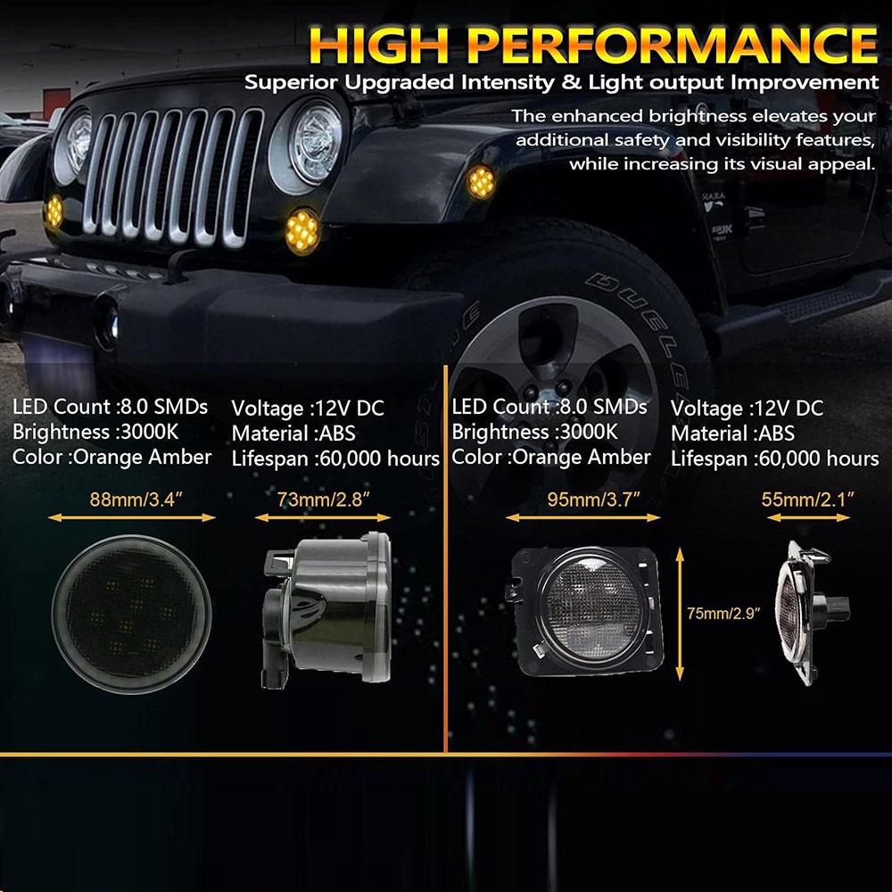 Front LED Turn Signal Side Marker Fender Lights Smoked Lens for Jeep Wrangler JK