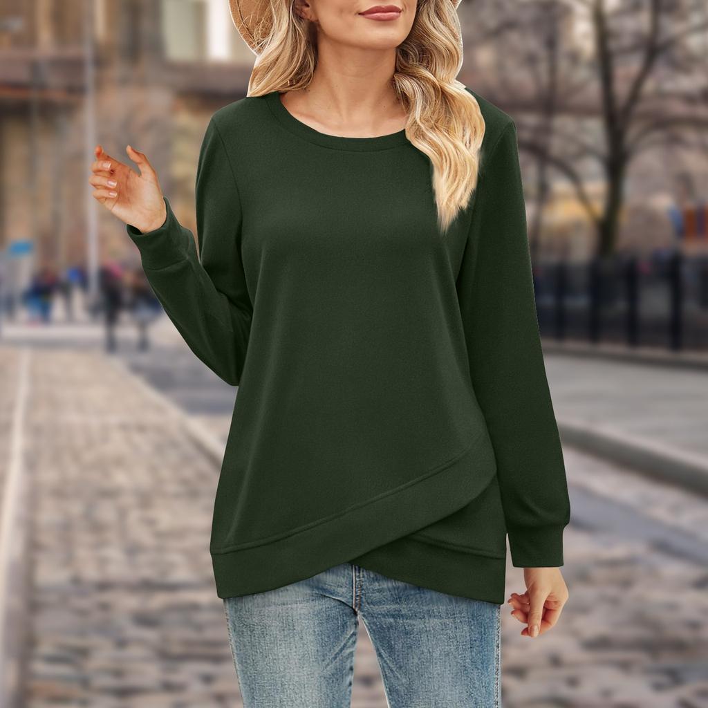 Новая женская однотонная толстовка с круглым вырезом, рубашка с длинными рукавами, осенние женские топы