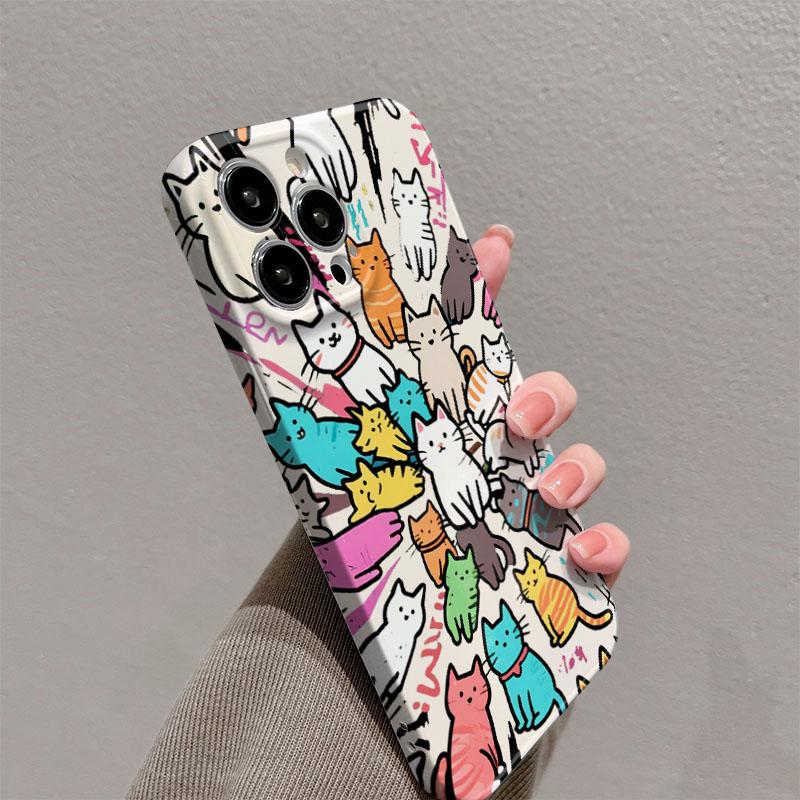 Роскошный Чехол Clmj Swag Милый Кот для iPhone 17 16e 16 15 14 13 12 11 Air Pro Max XS XR Plus Глянцевая Пленка Жесткая PC Крышка