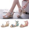 Fashion Women Summer Casual Flat Wedges Floral Lattice Sandals High-heeled Beach Female Shoes