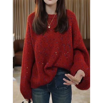 Красный топ Модный ретро стиль Повседневный свитер 2025 Весна и Осень Новый свитер