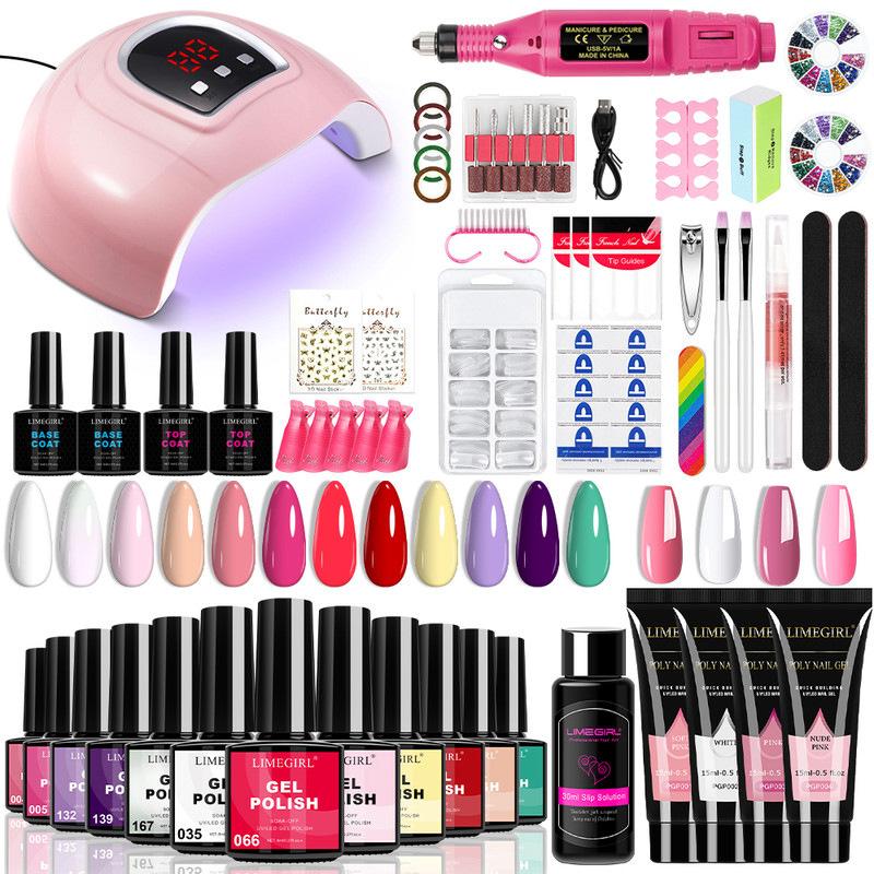 12 Colors Gel Nail Polish Kit with Extension Gel, LED Lamp, Nail File, Complete Nail Art Set for Home Use, Shein Hot Selling