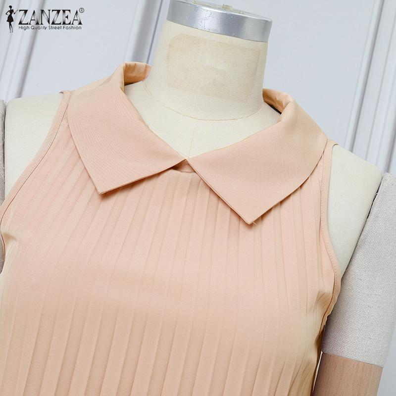ZANZEA Женское повседневное платье без рукавов со складками и отложным воротником