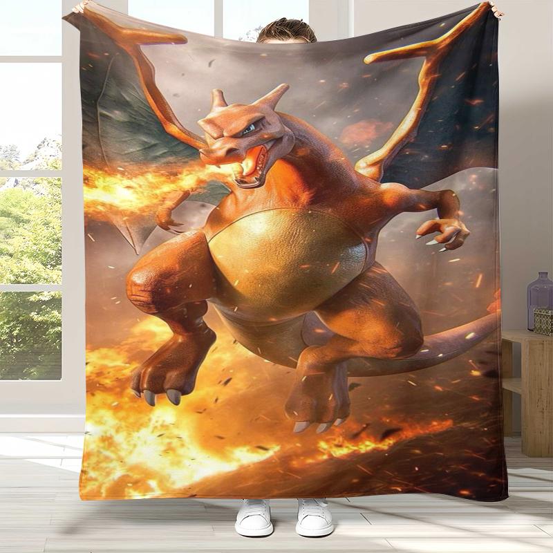 Charizard Charmander Pokemon Flannel Blanket,Ultra Soft Warm Plush Throw for Home Bedroom Bed Sofa Cover Office Camping Picnic