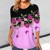 Women's Casual Rose Print T-shirts Elegant Fashion Clothes Streetwear Vintage Long Sleeve Loose Tops