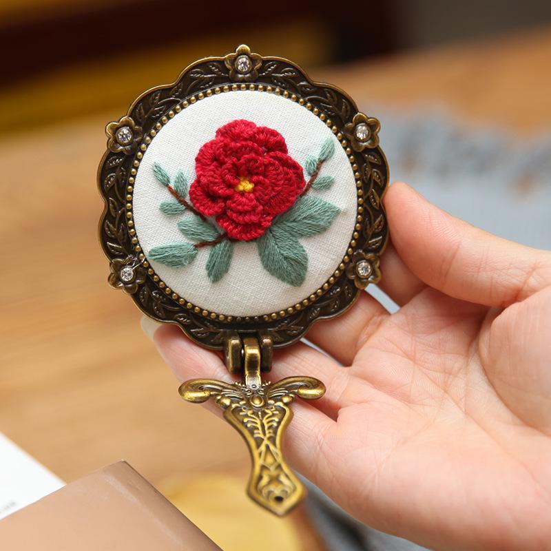 DIY Retro Embroidery Folding Makeup Mirror Kit: Beginner-Friendly Cute Ancient Style