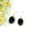 Серьги из черного оникса - овальные серьги с кабошоном - черные серьги из камня