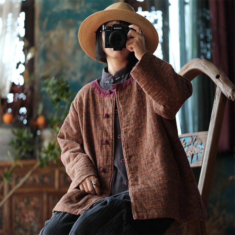 Johnature Женские парки с цветочным принтом и винтажным принтом, парки с круглым вырезом и длинными рукавами, плюс хлопковое мягкое пальто, зимние парки в китайском стиле