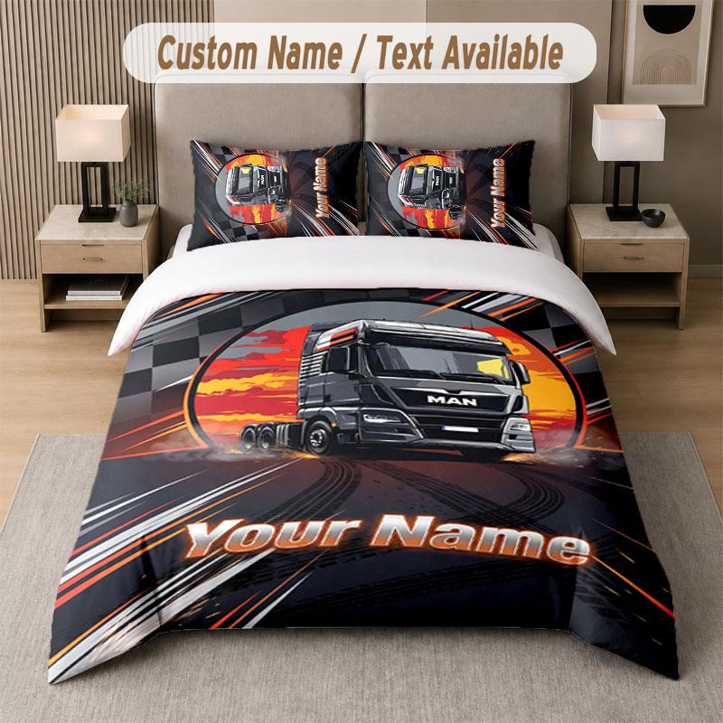 Custom Bedding Set MAN Truck Pattern, Print Name Text 1 Duvet Cover plus 2 Pillowcases Home Textile