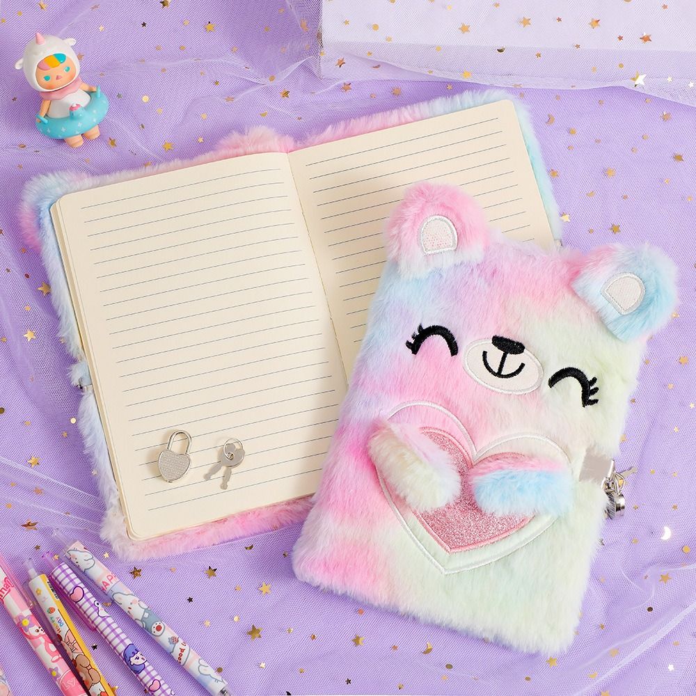 Cartoon Stationery With Lock Plush Tie-dyed Notebook Diary Book Hand Account Book Password Book