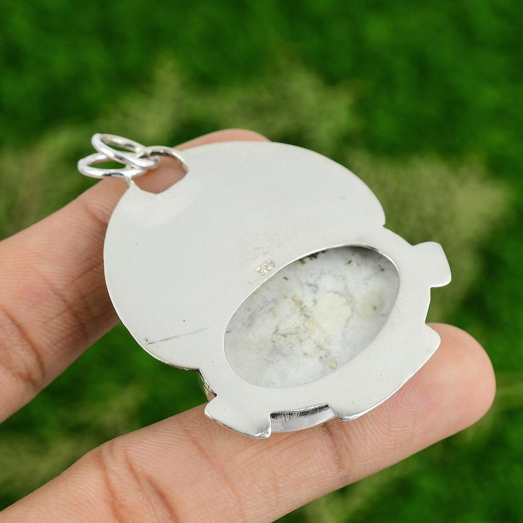 Daughters Day Sale Oval Howlite Stone 925 Silver Crown Chakra Bezel New Pendant