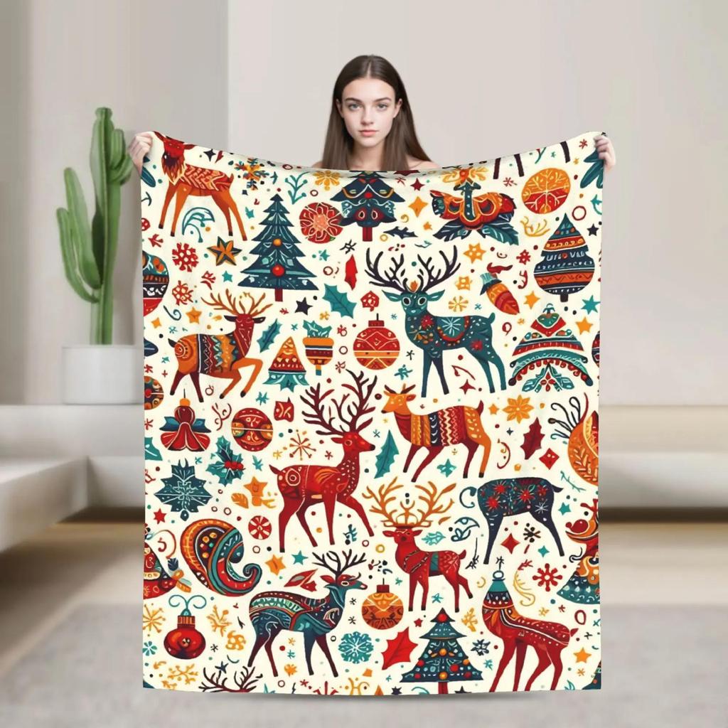 Merry Christmas Blanket Soft Warm Plush Throw for Home Bed Travel Airplane Festive Flannel Bedspread Decor