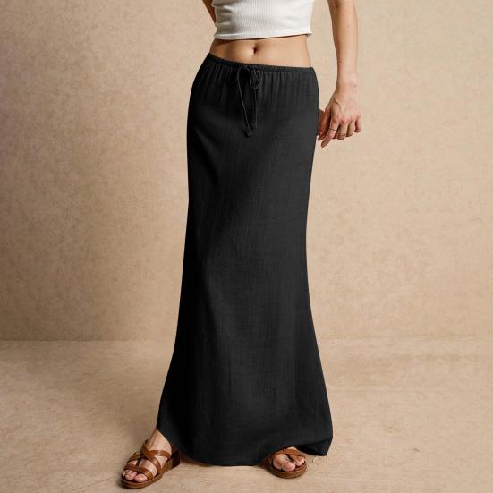 Женская макси-юбка средней посадки, однотонная длинная юбка на шнурке, легко сочетающаяся с женской юбкой для работы, отдыха, повседневной носки