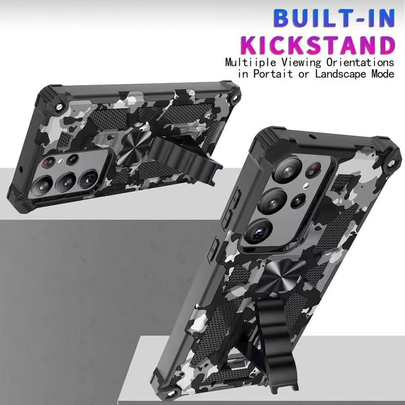 Военный Камуфляж Ударопрочный Чехол-Броня Для Samsung Galaxy S23 S24 FE S21 S25 ULTRA A56 A36 A26 A16 A06 Скрытая Подставка Чехол для Телефона