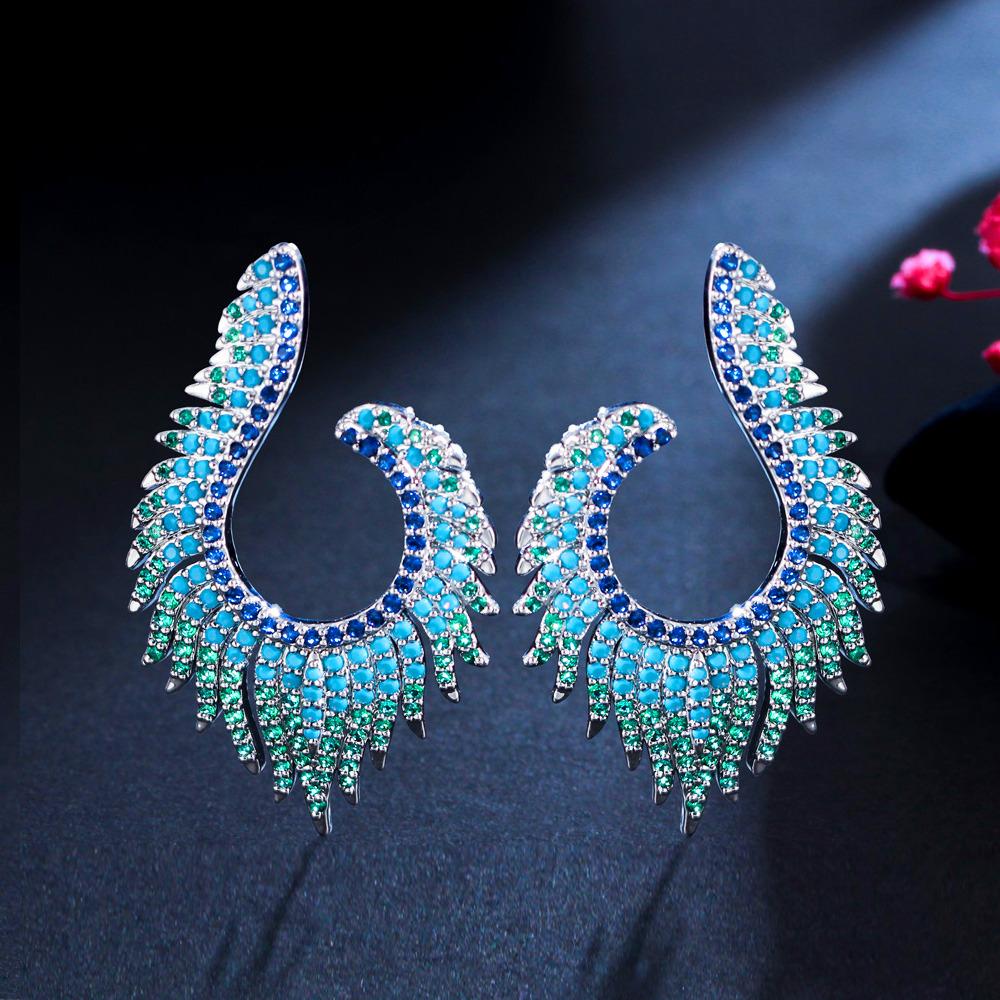 CMM Summer Style Tiny Light Blue Cubic Zirconia Big Hollow U Shape Stud Earrings