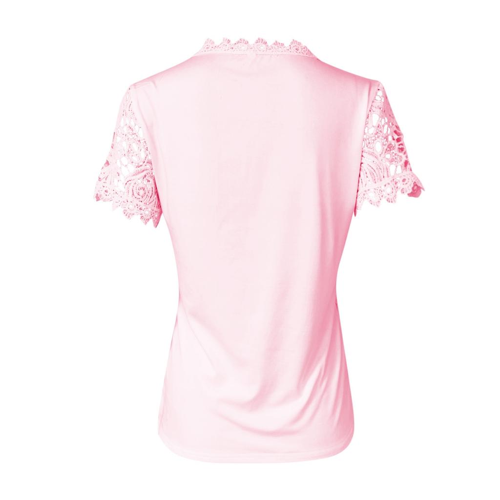 Женские однотонные кружевные топы с короткими рукавами и круглым вырезом