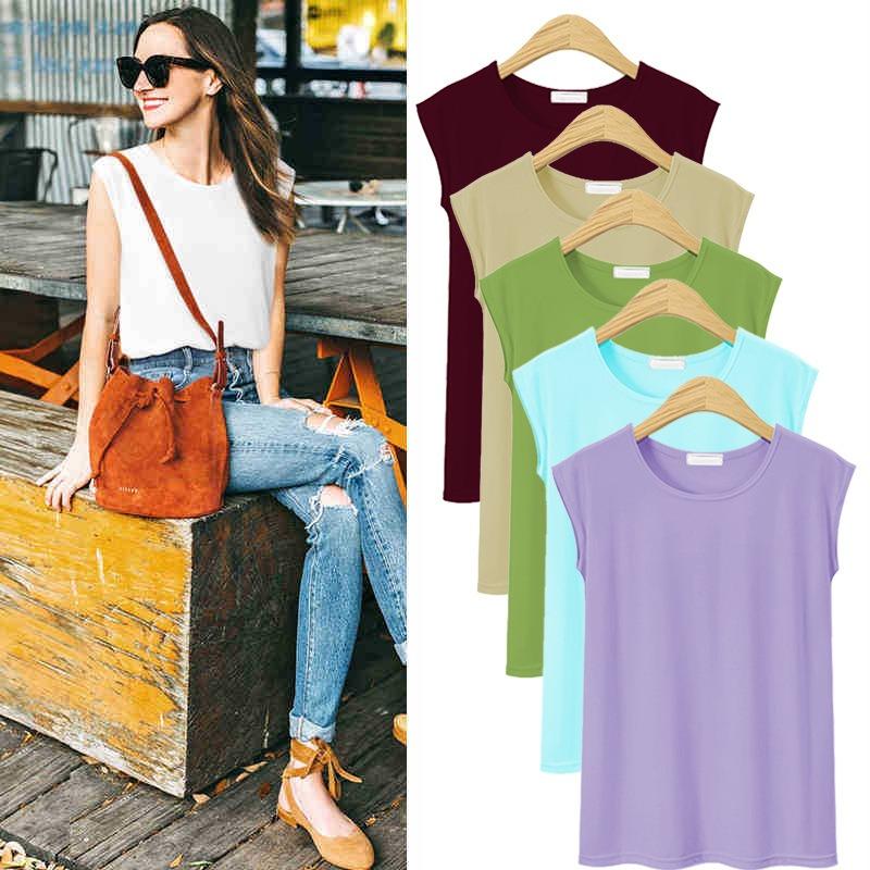 Летняя повседневная однотонная майка с круглым вырезом, классическая футболка без рукавов для женщин, базовая майка, женская модная майка, хлопковые топы, футболки