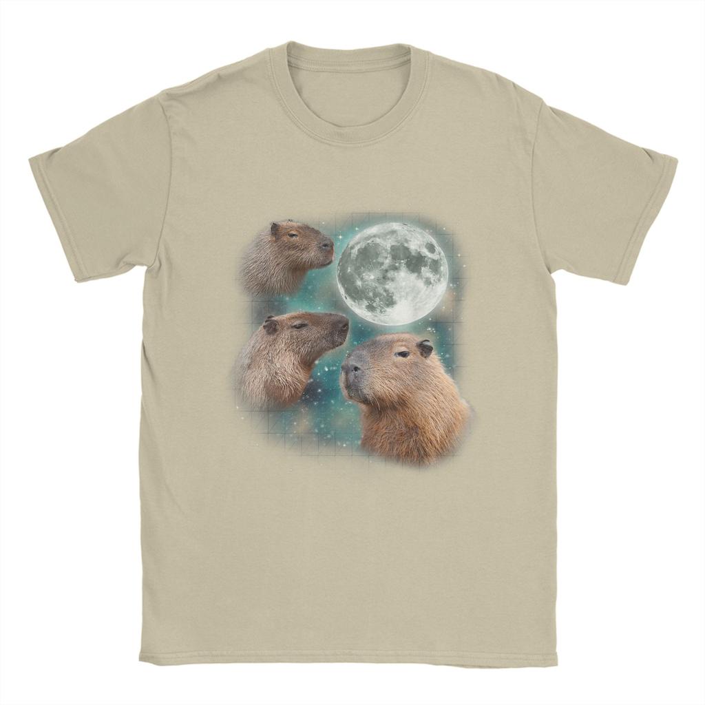 3D Capybara Moon Giant Rodents Weird Howling Unisex T Shirts Funny Tees Short Sleeve Crewneck TShirt Cotton Gift Idea Clothes