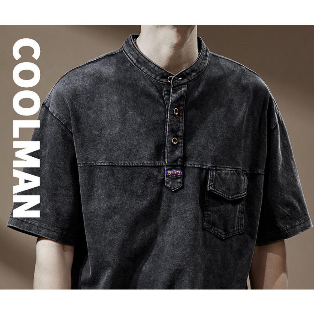 Мужская футболка с коротким рукавом, ферментированная, с ностальгической стиркой, рубашка-поло, высококачественная, свободная, трендовая, брендовая, с круглым вырезом, стиранная старая