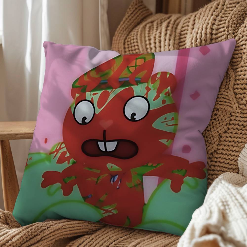 green cute Happy HTF Tree Friends Pillow Case Square DoubleSided Printing Short Plush Sofa Cushion Cover Bedroom Bedside Pillow