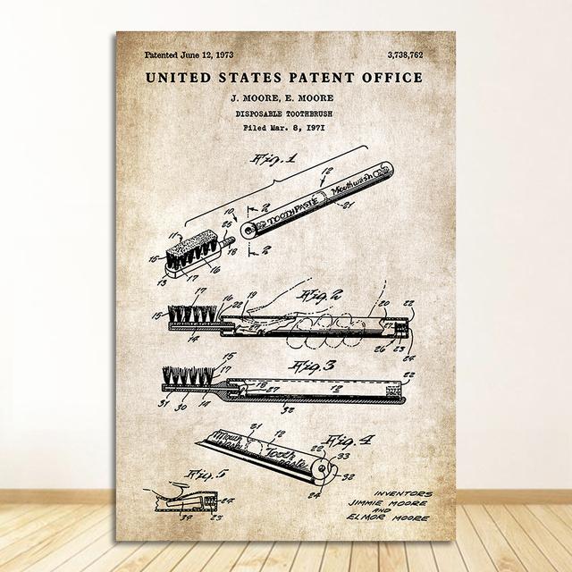 Бумажный патентный плакат, винтажный холст с принтом, настенная художественная картина, современное украшение для ванной комнаты, индустриальный стиль, зубная паста, туалет