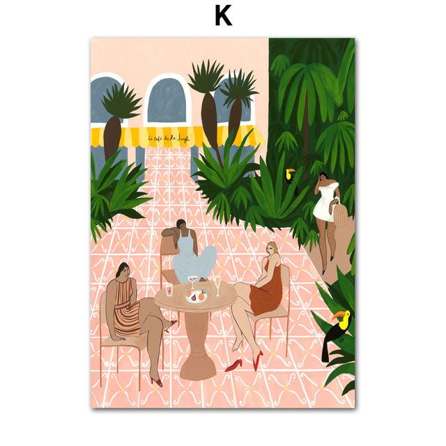 Абстрактный Марокко Пейзаж Бохо Бассейн Пляж Девушка Настенная живопись на холсте Плакаты и принты Настенные картины для декора гостиной Без рамки