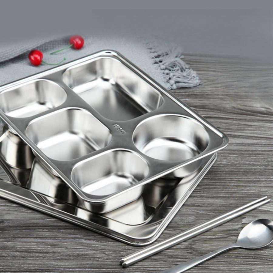 SUS304 Нержавеющая сталь углубленная и утолщенная обеденная тарелка, пятисекционная тарелка для фаст-фуда, разделенный ланч-бокс, столовая ресторан