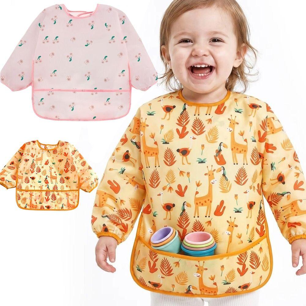 Waterproof Baby Bibs Adjustable Neckline Kids Art Smock New Full Sleeve Bibs Baby Feeding