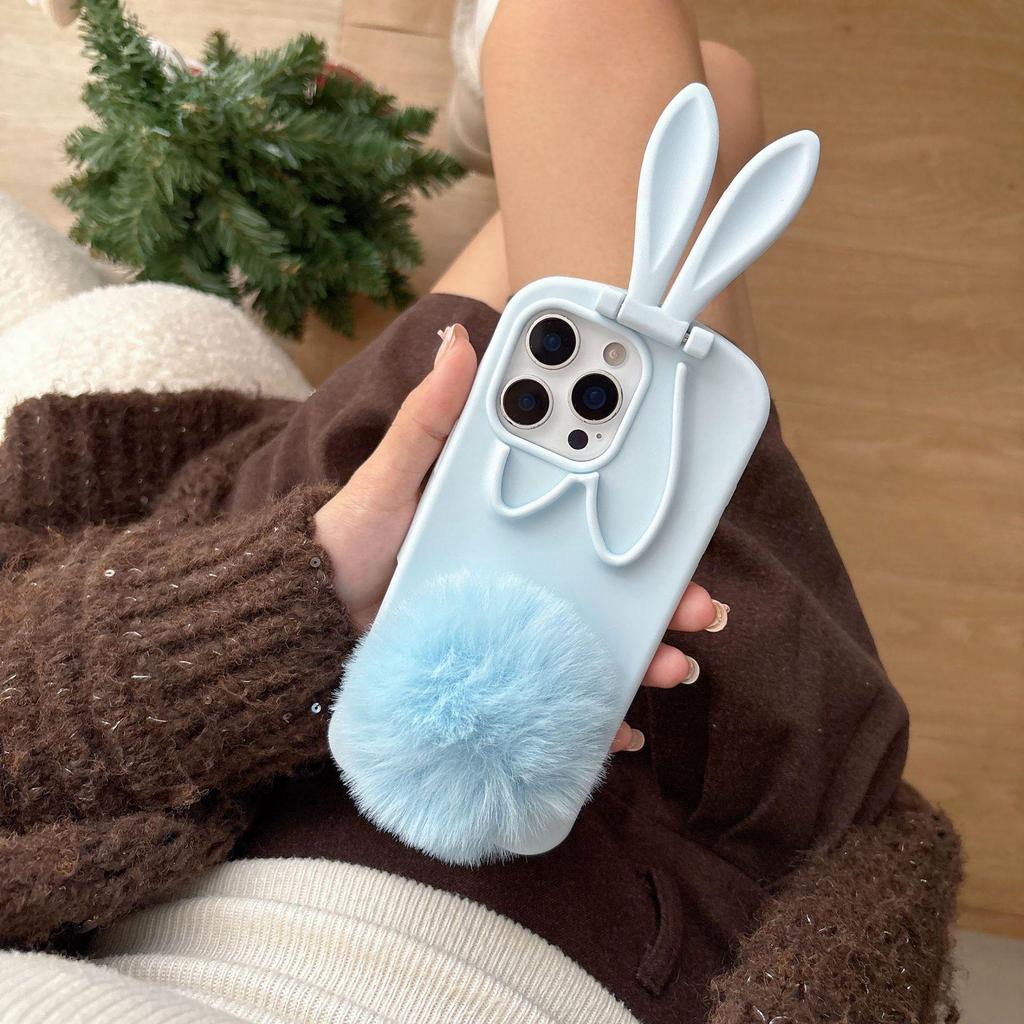 Плюшевый чехол-накладка с ушками кошки для iPhone 14/13/12/11/Pro/ProMax - Защита от падений
