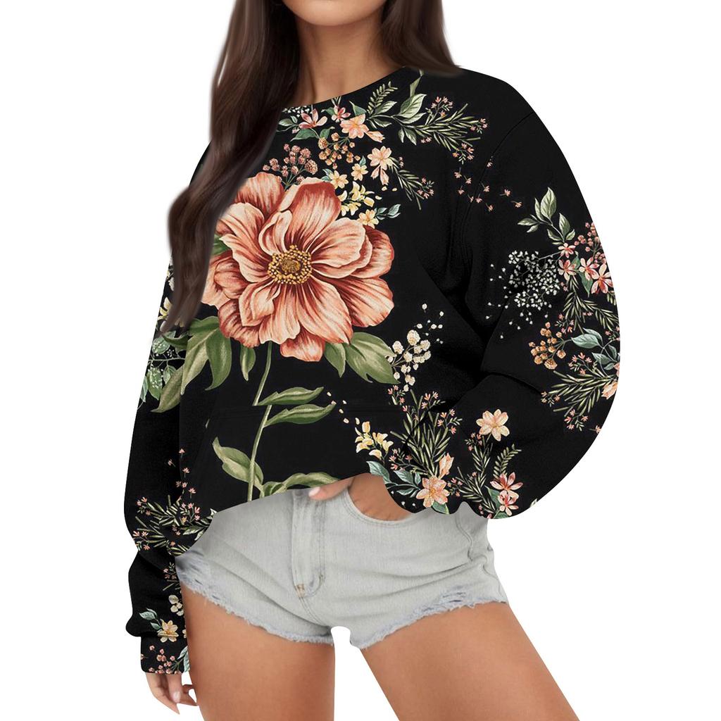 Женская повседневная модная Свободная толстовка с длинным рукавом и круглым вырезом с принтом