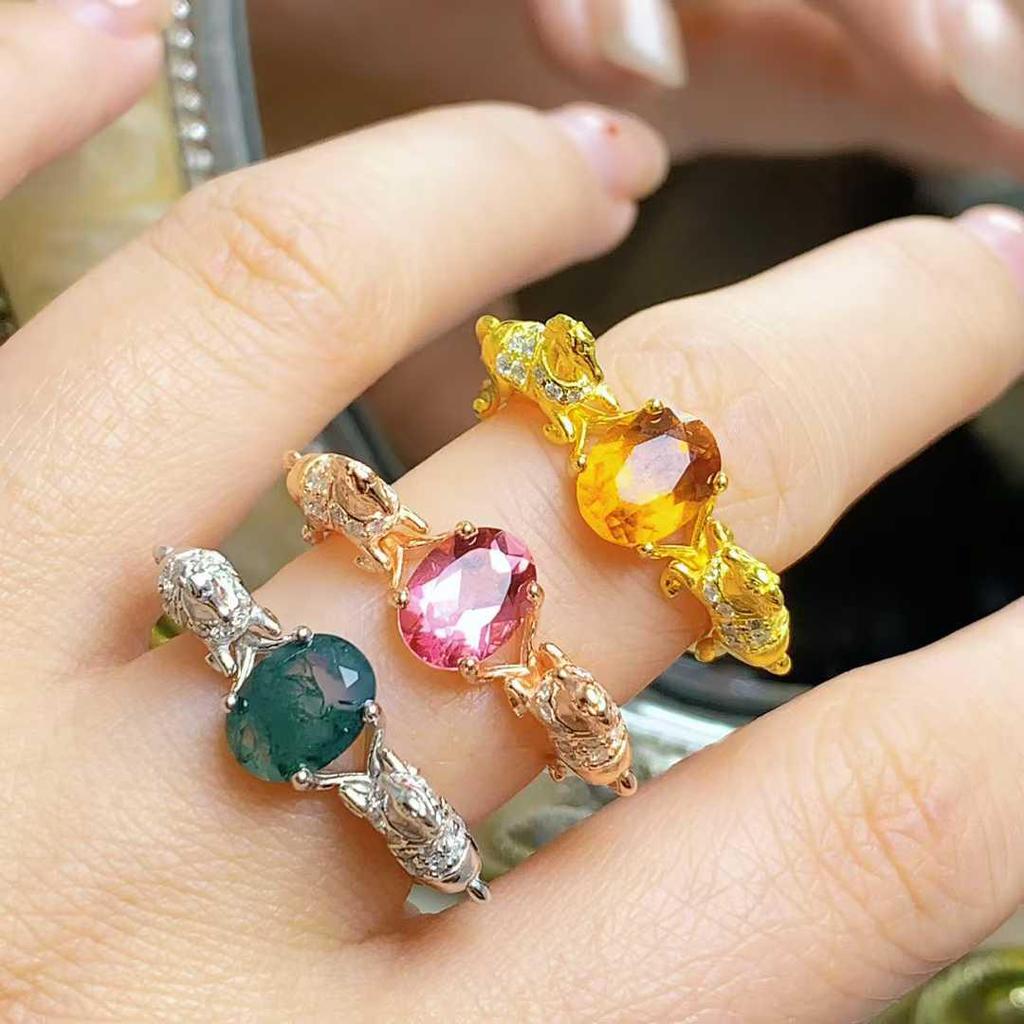 Открытое кольцо из стерлингового серебра 925 пробы с натуральными драгоценными камнями и дизайном лошади - Роскошное ощущение высокого класса