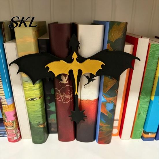 Medieval Book Organizer Double Dragon Bookends, Vintage Fantasy Flying Bookshelf Decor, Stable Clamps Sculpture Stopper for Shelves, Gifts Lovers