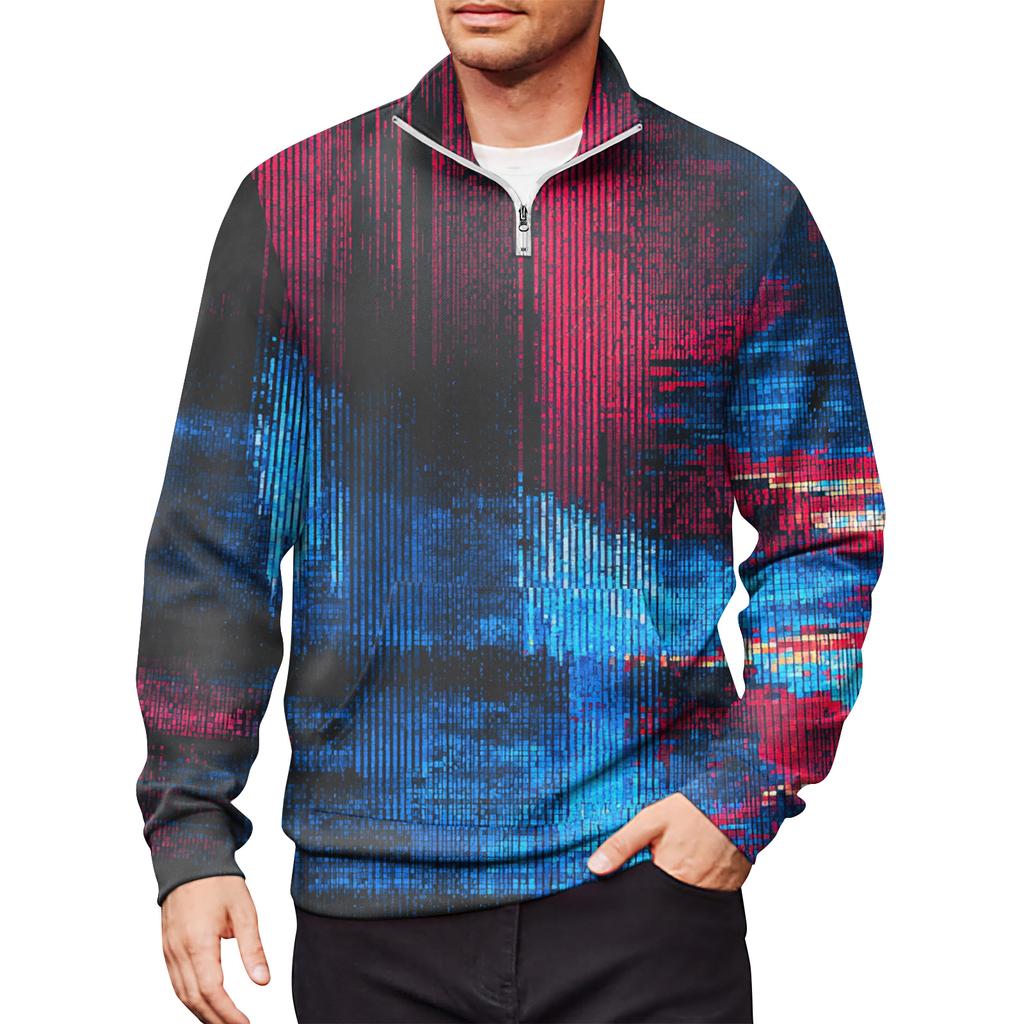 Мужской свободный повседневный свитшот на молнии 1/4, модный топ с длинным рукавом и принтом, с карманами