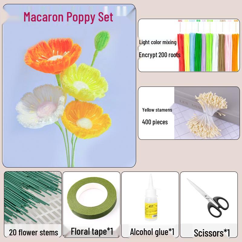 Thickened White Chenille Pipe Cleaners - Mixed Colors for DIY Bouquet Crafts