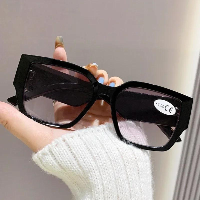 Women's New Fashion Square Frame Reading Glasses Neutral Oversized Frame High-definition Anti-blue Light Presbyopia Glasses