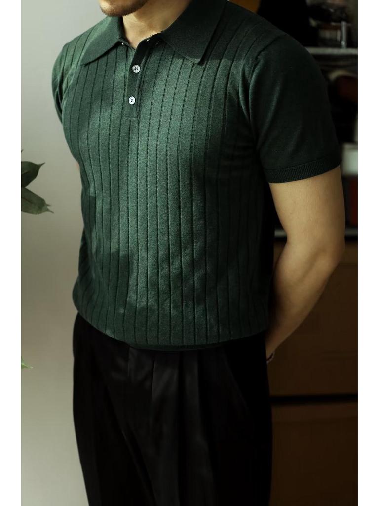 Мужская однотонная футболка-поло с коротким рукавом - Модный, универсальный и молодежный стиль для лета