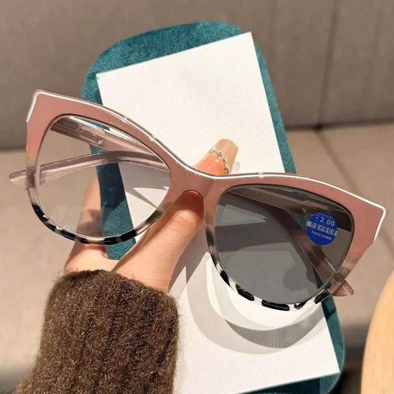 Новые Модные Фотохромные Женские Очки для Близорукости Cat Eye HD Ретро Нейтральные Высококачественные Очки с Защитой от Синего Света