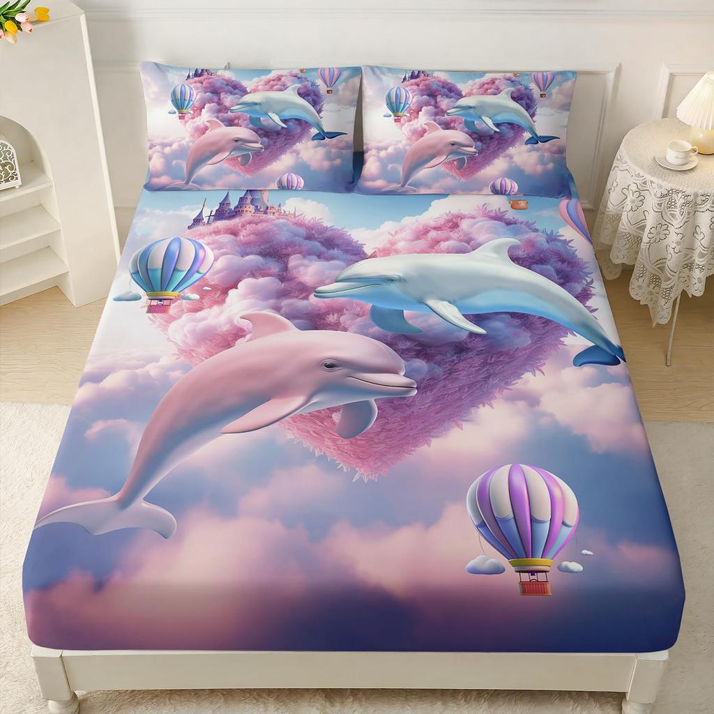 Постельный набор из трех предметов с рисунком морского животного дельфина, с цифровой печатью, для двуспальной кровати
