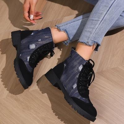 Ботинки с большой круглой головкой, толстые передние шнурки, женские короткие ботинки