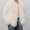 Tan Sheep Wool Jacket Wool Roll Imitation Fur Top Women's Short Round Neck Winter Clothing Large Size Thickened Artificial Wool