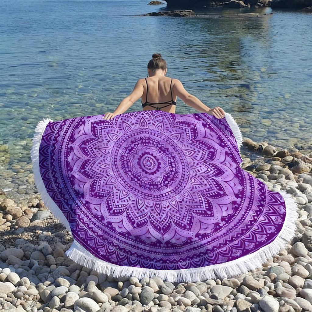 Круглое пляжное полотенце с цветочной мандалой, быстросохнущее, впитывающее, из микрофибры, коврик для йоги, песозащитный, для пикника на открытом воздухе, для пляжа, путешествий, бассейна