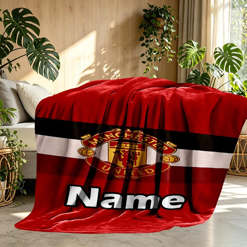 Custom Name Personalized Manchester Football F.C Print Blankets, Home Decor, Bedroom, Sofa, Camping, Couch, Gifts for Birthday Christmas