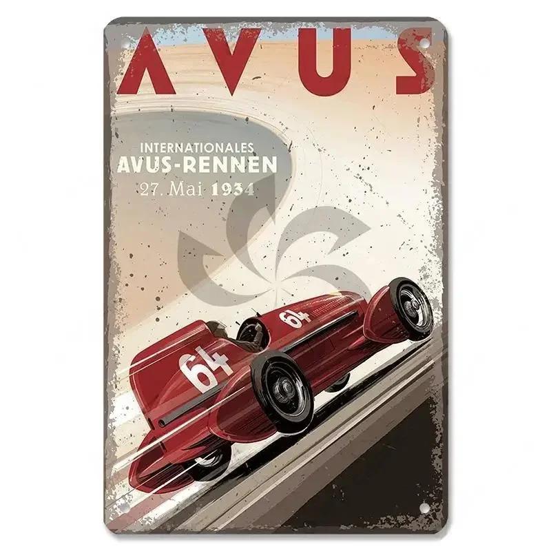 Metal Tin Signs Racing Car Plaque Metal Poster F1 Racetrack Nostalgic Vintage Metal Wall Art Decor for Garage Racing Club Home