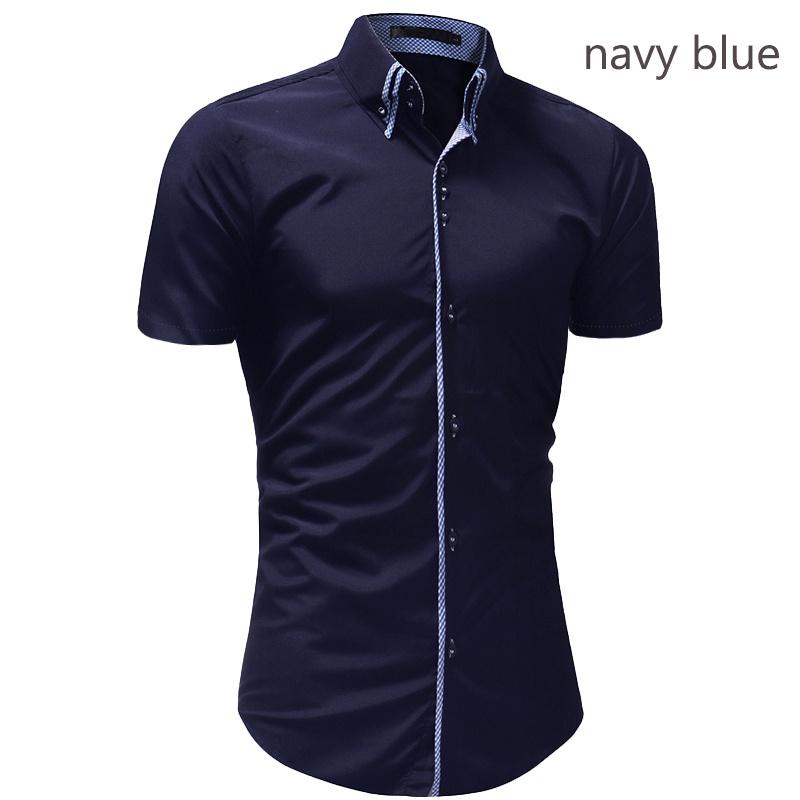 Новые модные мужские классические классические рубашки с коротким рукавом, приталенные рубашки на пуговицах, однотонные официальные повседневные топы и блузки