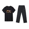 Li Ning Printed Comfortable Universal Short Sleeve Casual Sports Suit Men suit Black AHSU837-1+AYKU703-1